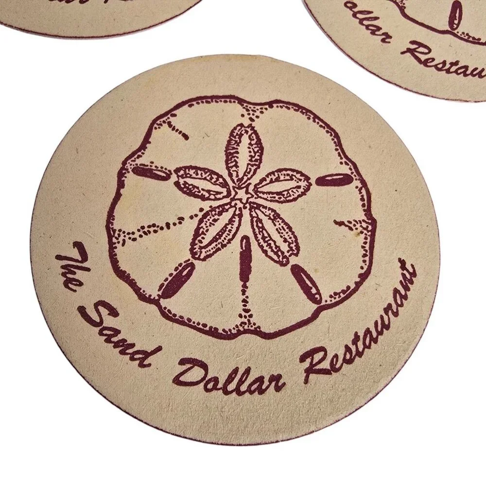 Vintage Bar Coasters Sand Dollar Restaurant Bar Ephemera Barware Seaside Beach
